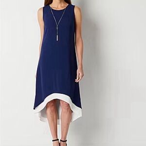 R&K Navy Sleeveless High-Low Dress with White Hem